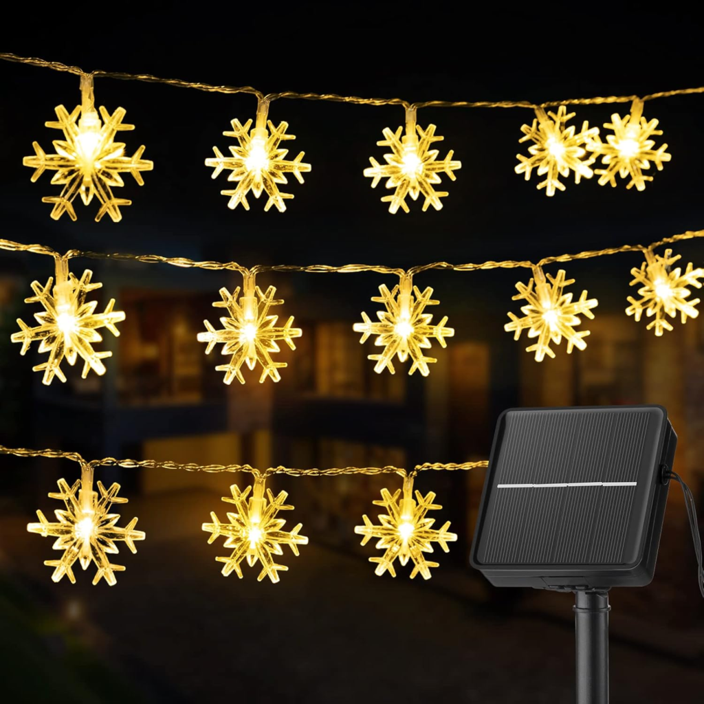 Best for Durability:  Solar Christmas Snowflake String Lights