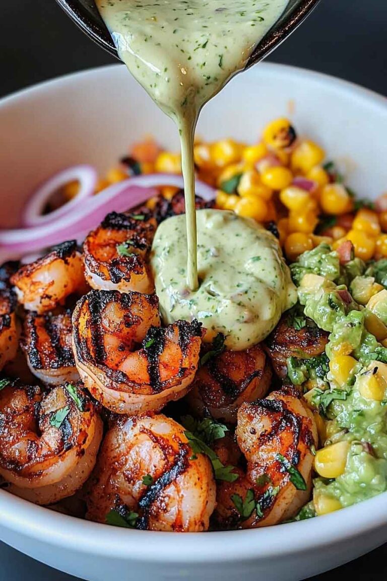Grilled Shrimp Bowl with Avocado Corn Salsa & Creamy Sauce A Fresh and Flavorful Feast