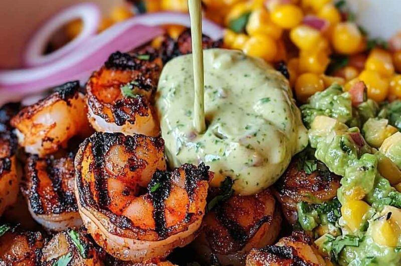 Grilled Shrimp Bowl with Avocado Corn Salsa & Creamy Sauce: A Fresh and Flavorful Feast
