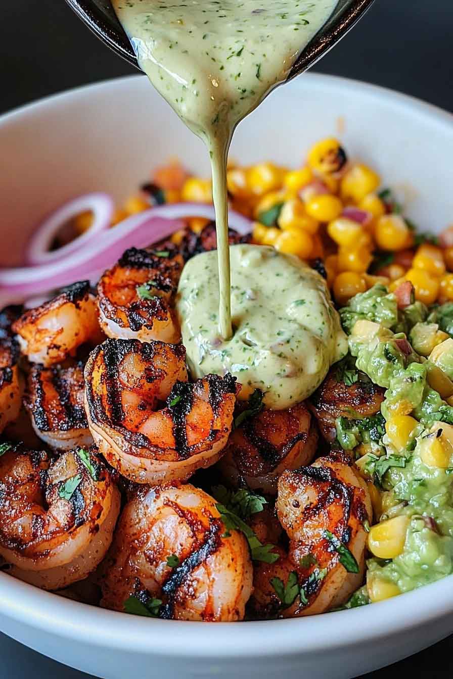Grilled Shrimp Bowl with Avocado Corn Salsa & Creamy Sauce A Fresh and Flavorful Feast