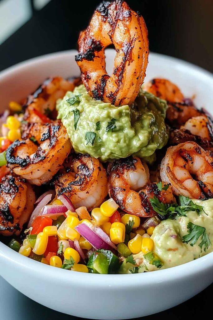 How to Make Grilled Shrimp Bowl with Avocado Corn Salsa and Creamy Sauce