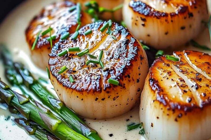 Seared Scallop Bowls with Asparagus & Creamy Sauce