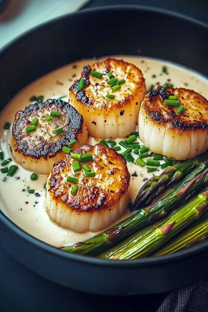 How to Make Seared Scallop Bowls with Asparagus & Creamy Sauce