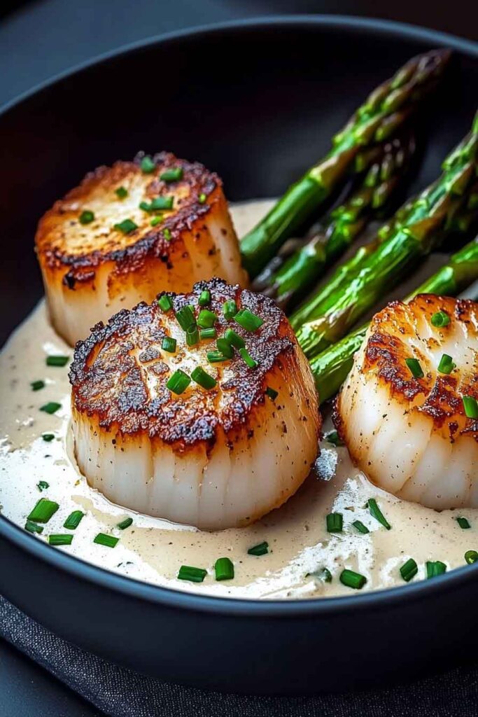 How to Serve Seared Scallop Bowls with Asparagus & Creamy Sauce
