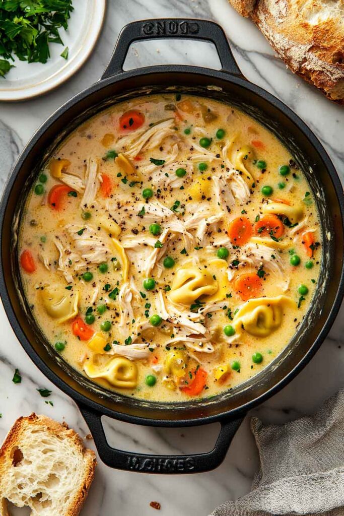How to Serve Creamy Chicken Tortellini Soup: